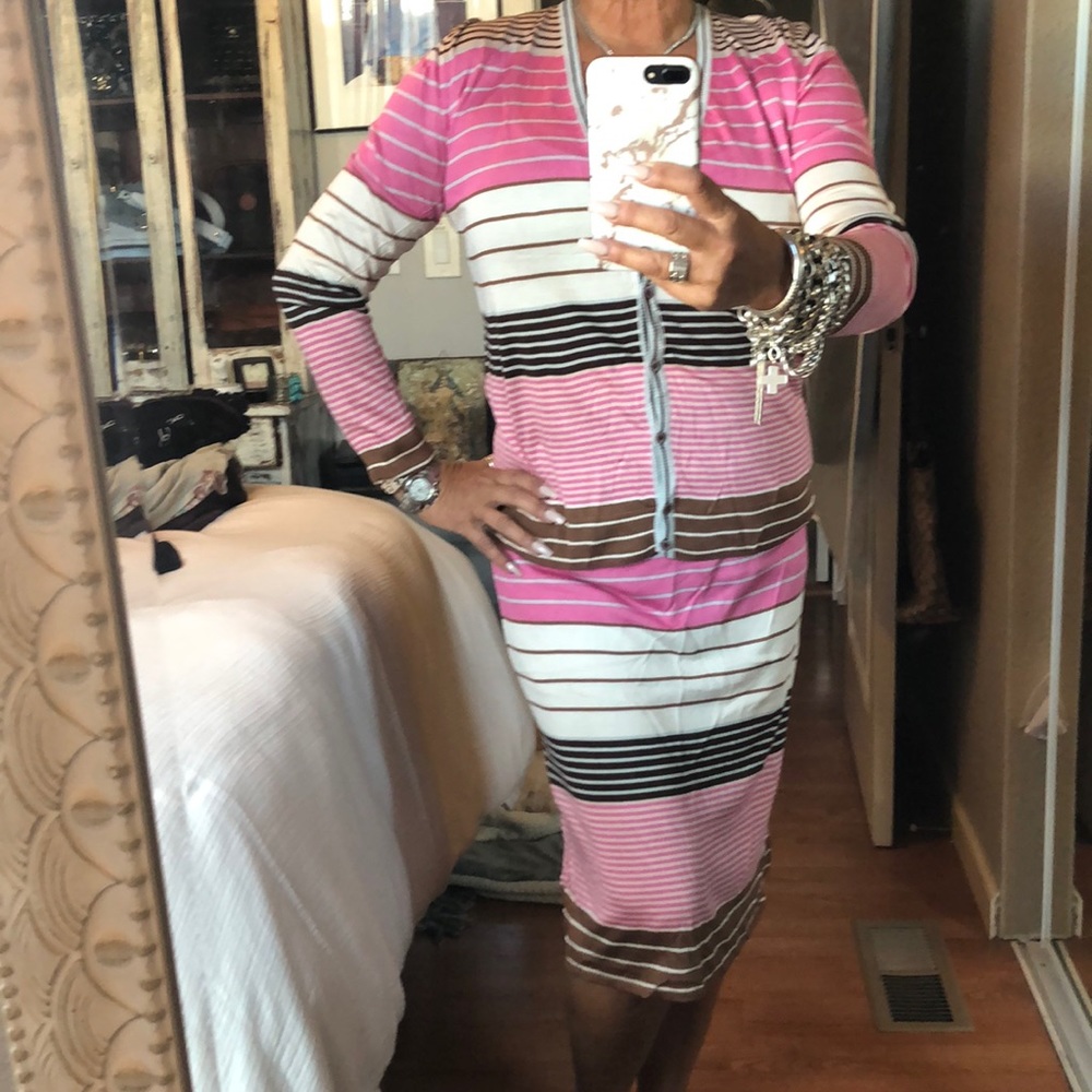 Vintage Missoni 100% silk striped 2-piece skirt, set large pink cream